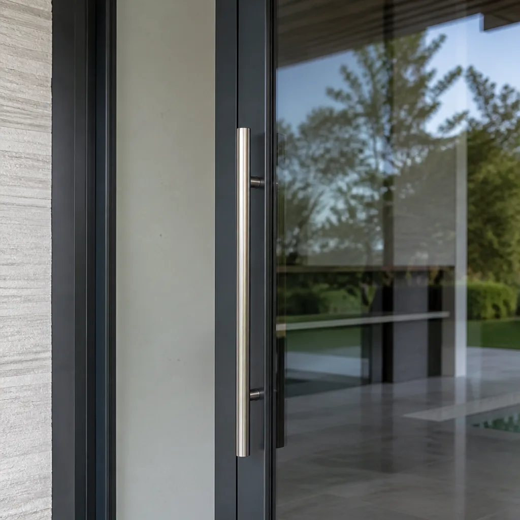 Modern glass door installation with sleek metal handle