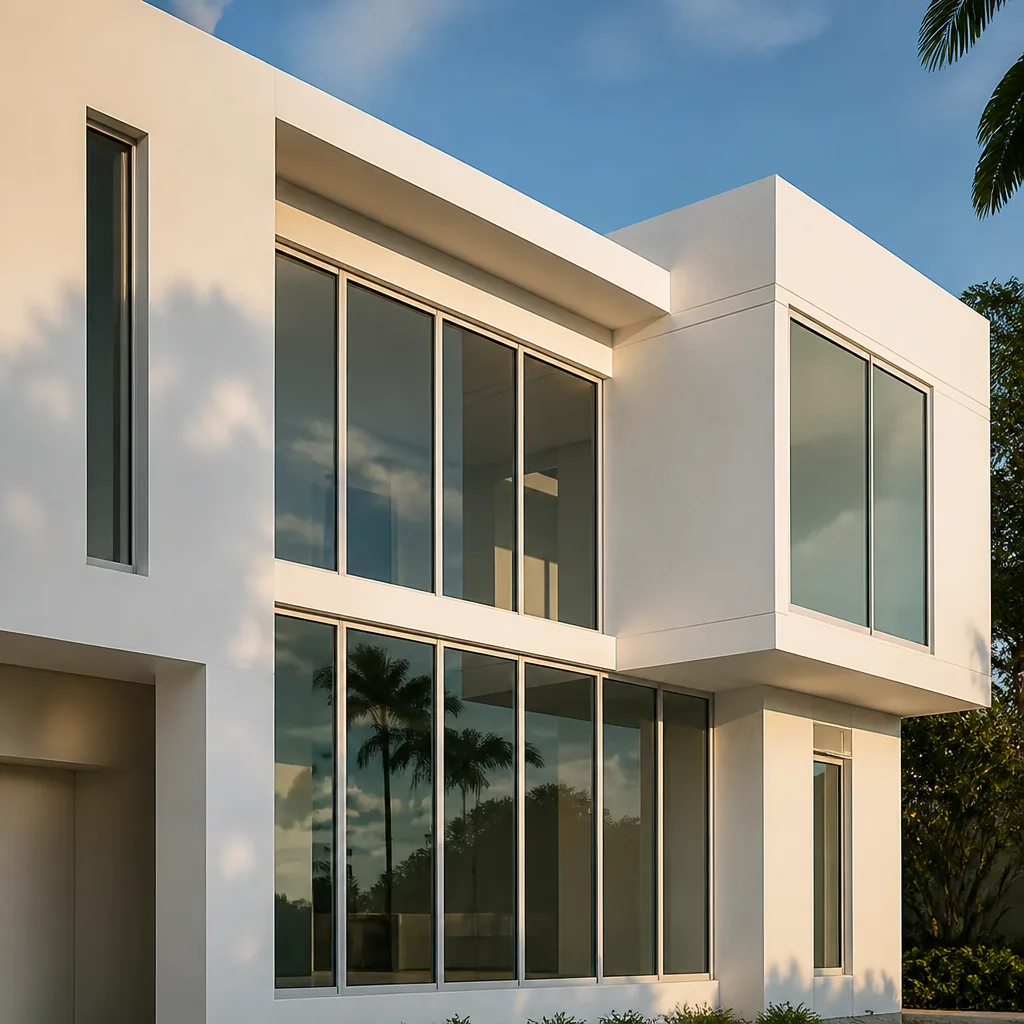 Modern home with large glass window and door installations